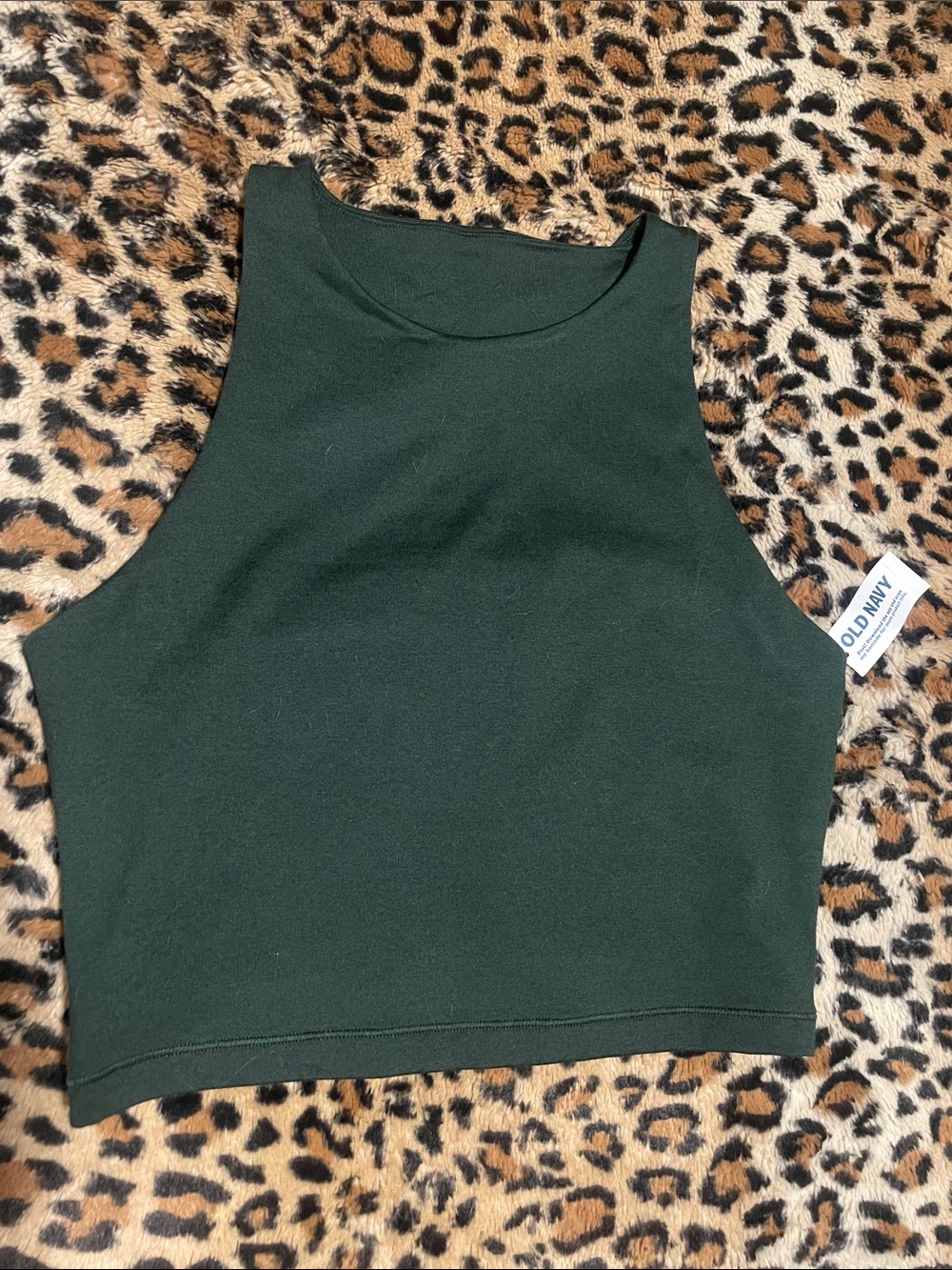 Old Navy Forest Green Cropped Workout Tank with Shelf Bra